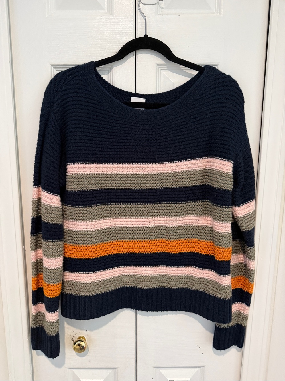 CAbi Navy Striped BoatneckSweater